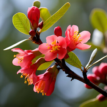 macro a lochan integer Rima branch the pink and yellow flowers background green tree,