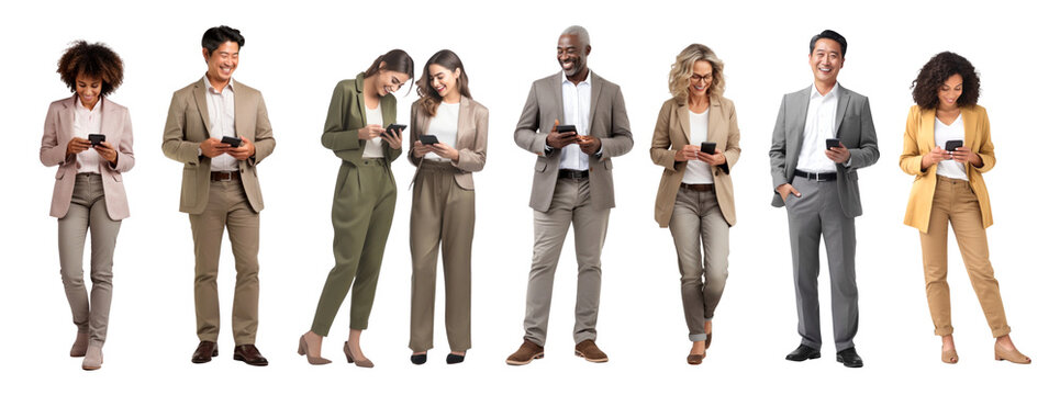 Business people using smartphone png element set on transparent background