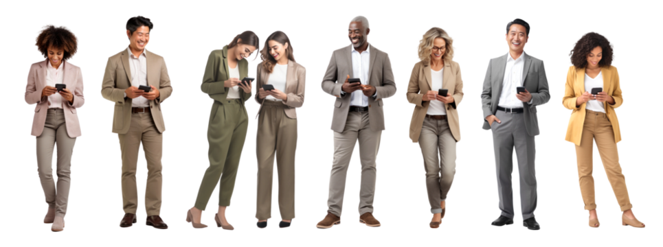 Business people using smartphone png element set on transparent background