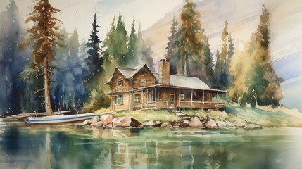 painting Cabin lake house