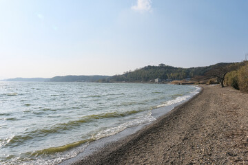 汽水湖である宍道湖の湖畔からの景色