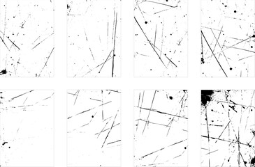 Overlay textures set stamp with grunge effect.  Set of different distressed black grain textures. Distress overlay vector textures.	
