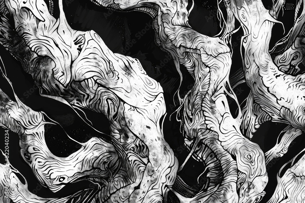 Poster Simple black and white drawing of a tree. Suitable for various design projects
