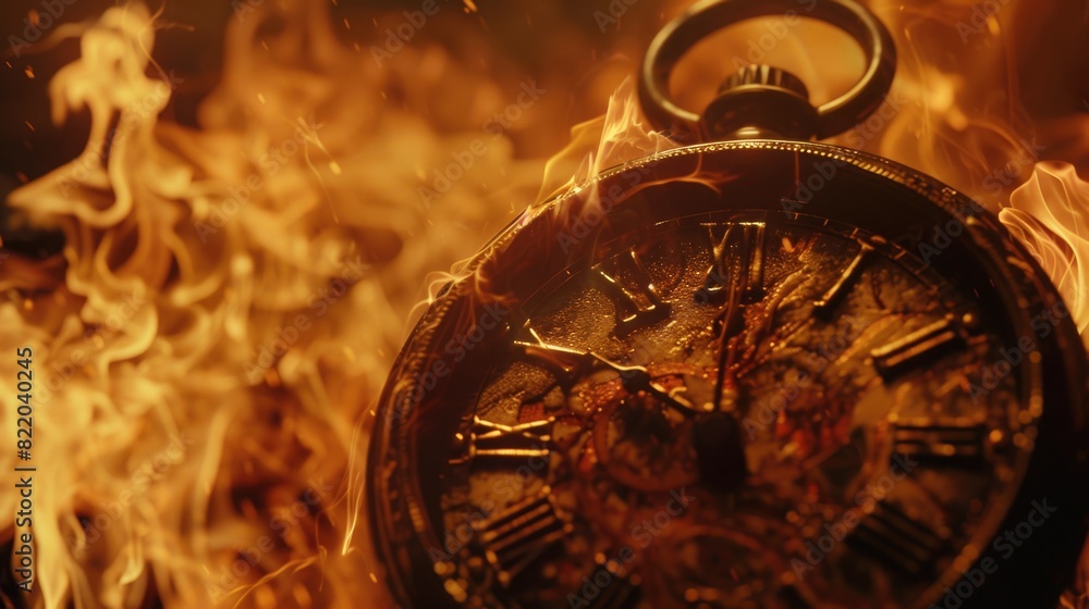 Aufkleber A close up image of a clock on fire. Ideal for illustrating urgency and time running out
