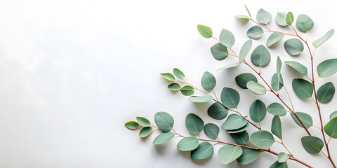 background Minimalistic flower arrangement. Eucalyptus on a white background.