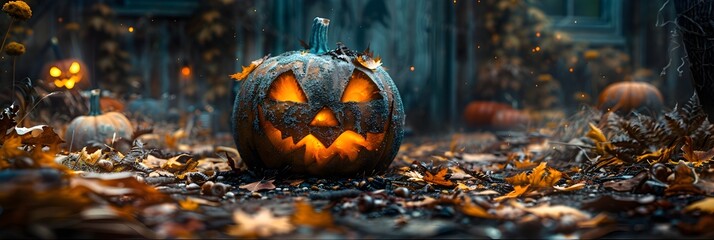 Autumns Grinning Guardians A Vivid Halloween Display of Jackolanterns Lighting Up the Night