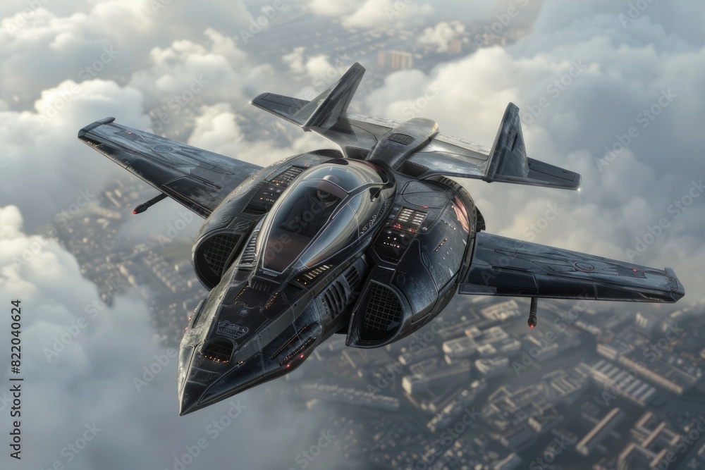 Aufkleber a powerful fighter jet soaring through dramatic cloudy skies. ideal for aviation and military concep