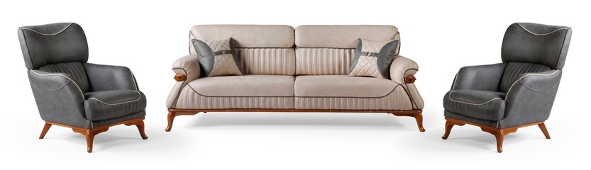 Modern furniture set isolated on white background .