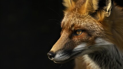Close up of a fox's face on black background. Perfect for wildlife concepts