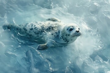 A seal swimming in the water on a sunny day. Suitable for nature and wildlife concepts - Powered by Adobe