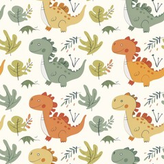 Fototapeta premium Seamless Pattern of Cute Dinosaurs