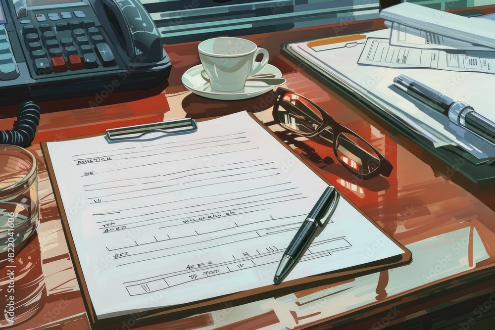 Poster A simple office desk setup with essential tools. Suitable for business and finance concepts