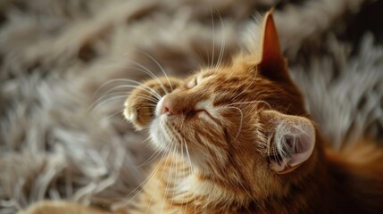 Close up image of a cat with its eyes closed. Perfect for pet lovers and animal enthusiasts