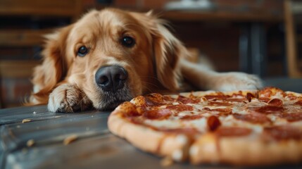 Dog and pizza