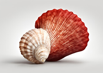 Obraz premium Red Scallop Seashell on White Background_ Perfect for Ocean, Sea, and Summer Vacation Themes.