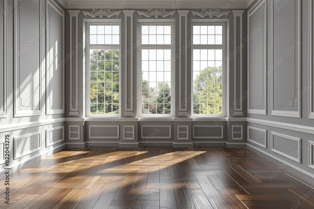 Poster A simple image of an empty room with numerous windows. Suitable for various design projects