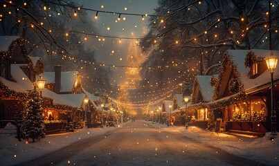 Christmas evening city and village square