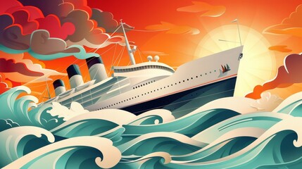 A large ship is sailing through rough waters