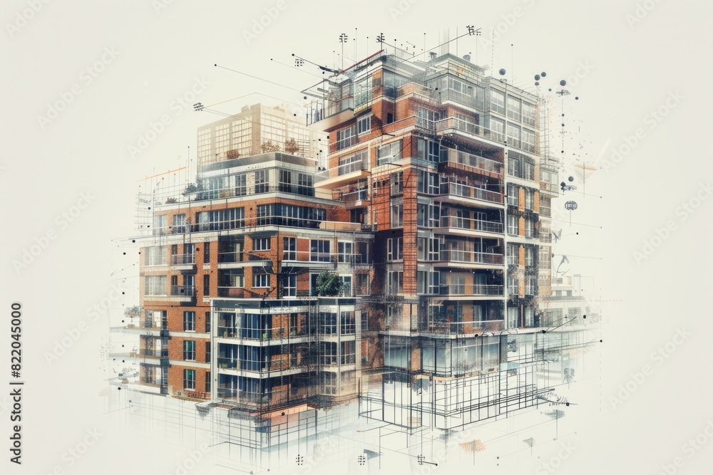Aufkleber detailed drawing of a building with numerous windows. suitable for architectural and real estate con