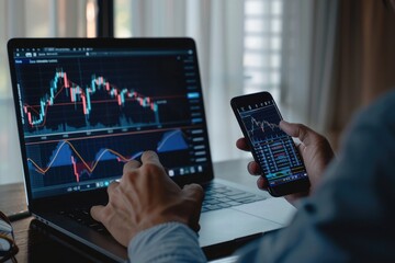 young man analyzing investment charts. Investment and trading concept