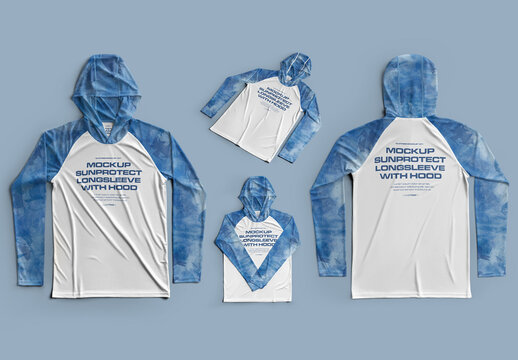4 Mockup of Long Sleeve Sun Protection T-Shirt with Hood