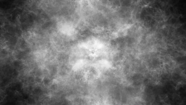 Abstract seamless loop white grey smoke cloud stream moveing on black background.Cinematic animation background for mystery,horror, Halloween environment 