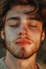 Close-up of a man with his eyes closed, suitable for relaxation or meditation concepts
