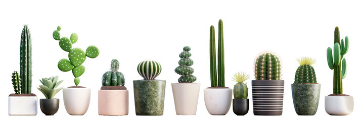 Wooden shelves with different houseplants in pots on a transparent background	
