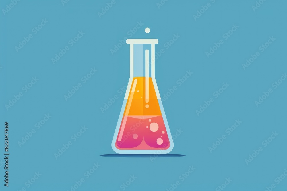 Poster Flask filled with liquid on a blue background. Perfect for science or laboratory concepts