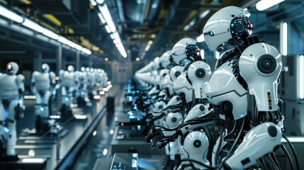Obraz premium In the future, engineers and animal robots work together in heavy industrial plants to digitize data to form a digital twin.