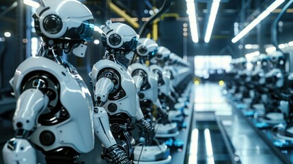 Fototapeta premium In the future, engineers and animal robots work together in heavy industrial plants to digitize data to form a digital twin.