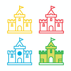 Set of Toy Castle line black vector icon on white background