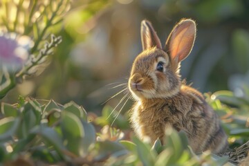 Fototapeta premium A small rabbit sitting in the middle of a bush. Suitable for nature-themed designs