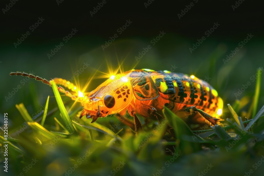 Poster a bug sitting in the grass, suitable for nature and wildlife concepts