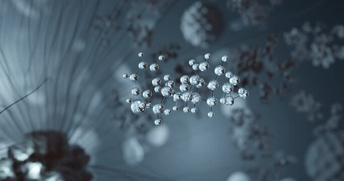 Hyoscine butylbromide rotating 3d molecule, molecular structure of scopolamine butylbromide, seamless video