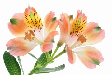 Fototapeta premium Realistic photograph of a complete Alstroemeria,solid stark white background, focused lighting