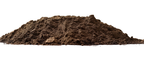 large mound of brown soil isolated on white background