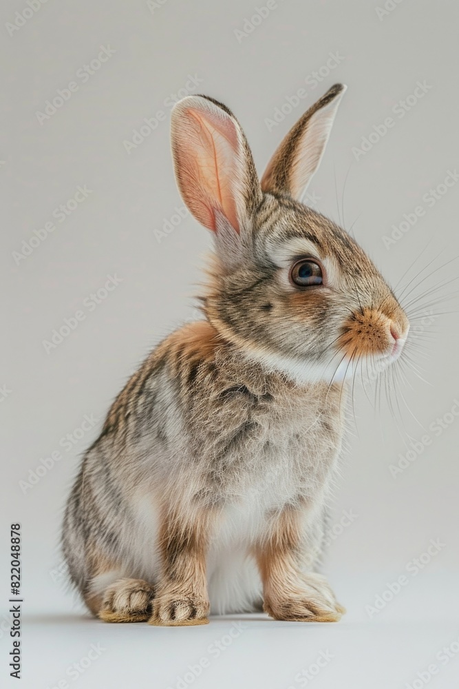 Poster a cute rabbit sitting on a white background. suitable for various projects