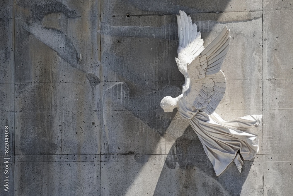 Poster A statue of a white bird with wings spread. Suitable for various design projects