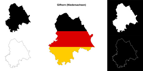 Gifhorn (Niedersachsen) blank outline map set