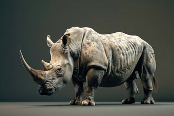 Fototapeta premium A rhino standing in a dark room. Suitable for educational materials