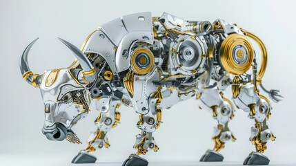 Fototapeta premium Golden and silver buffalo robot on white