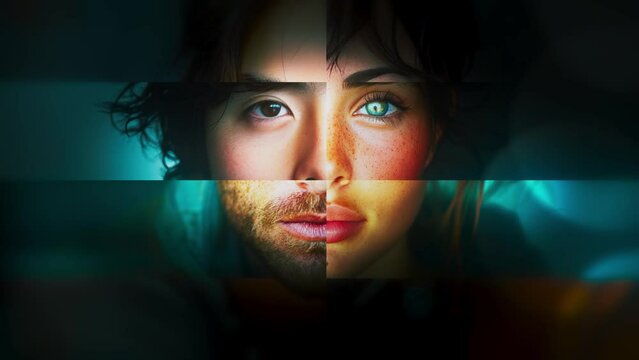 A mosaic of human faces, different ages, nationality, race, culture, gender. united in diversity