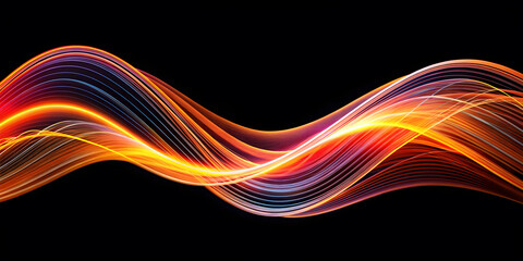 Wave shape pattern colorful lines. Black background with orange and white flow.