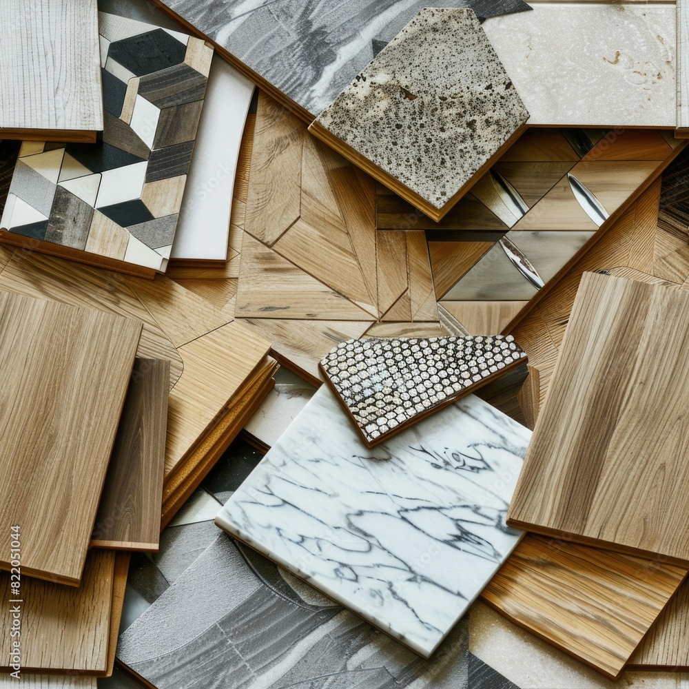 Poster A variety of different types of tile on a floor. Suitable for interior design projects