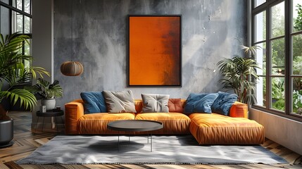 ISO A Paper Size Frame Mockup Adorning a Living Room Wall in Modern Interior Design