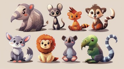 Naklejka premium Group of cartoon animals sitting together. Suitable for children's book illustrations