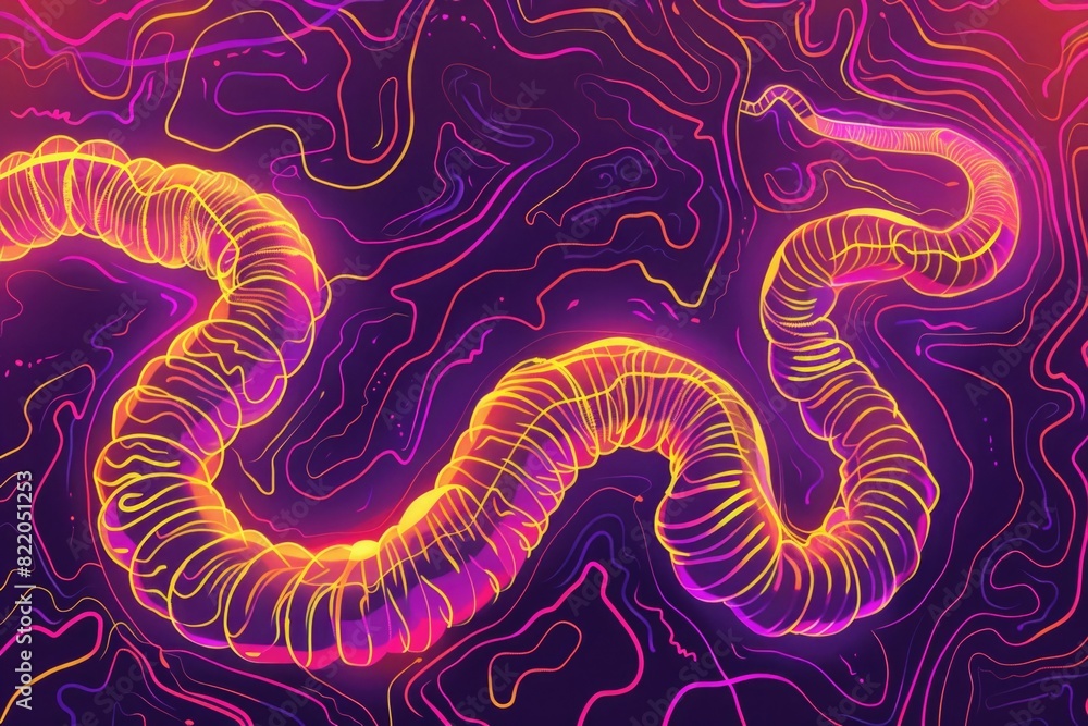 Poster a vibrant neon snake displayed against a dark backdrop. suitable for various creative projects