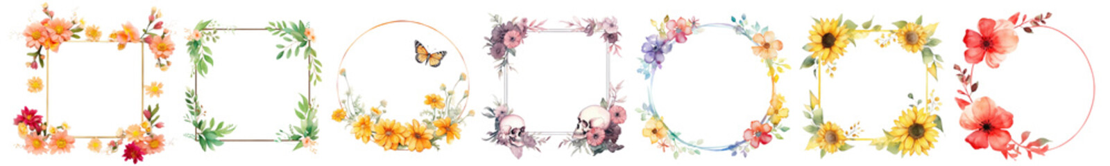 Botanical watercolor wreath frame png on transparent background