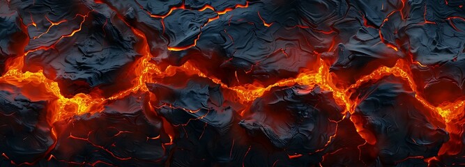 Fototapeta premium Lava texture fire background rock volcano magma molten hell hot flow flame pattern seamless. Earth lava crack volcanic texture ground fire burn explosion stone liquid black red inferno planet